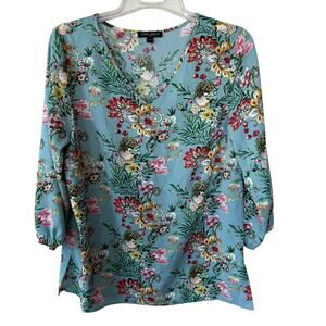 Mario Serrano Italy Size L Green Floral V Neck